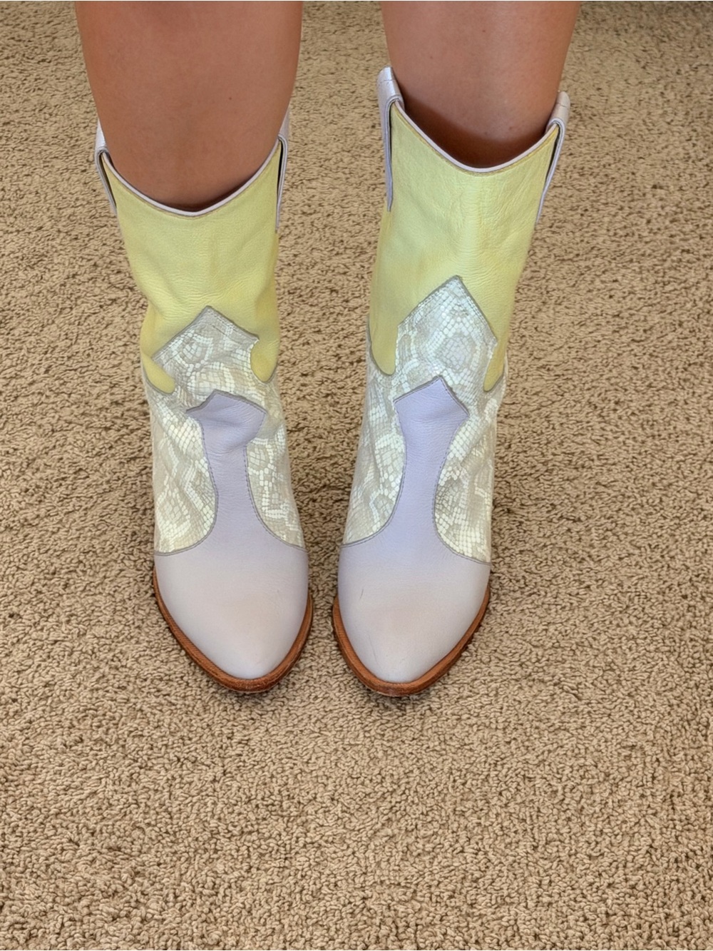 Womens Colorblock Western Boots in Pastel Yellow and Lilac
